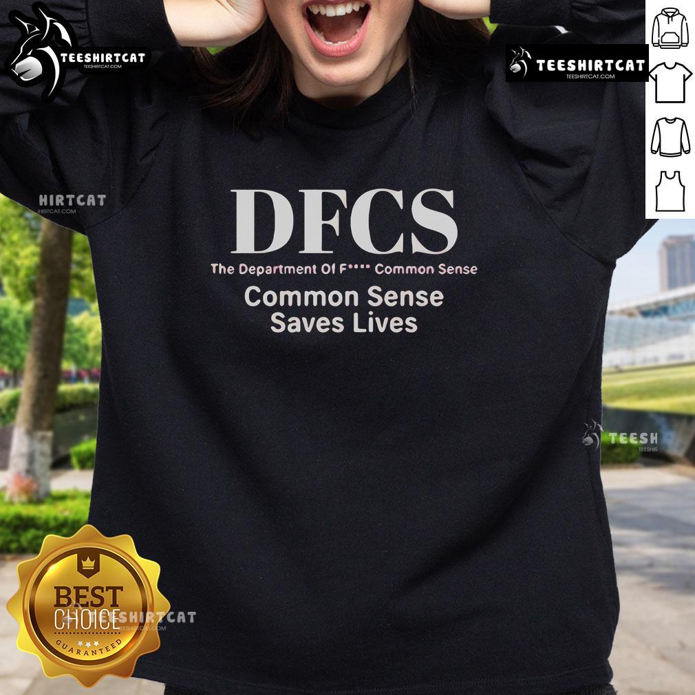 Official DFCS sweatshirt featuring 'The Department of FCK Common Sense' design, perfect for casual wear and making a statement.