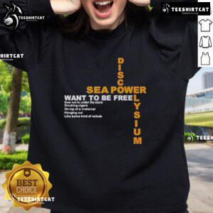 Official Disco Elysium Sea Power Want To Be Free Sweatshirt featuring vibrant design and cozy fit for fans.
