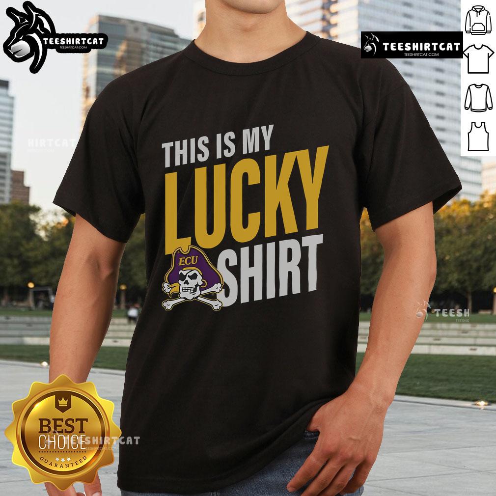 Alt Text: Official East Carolina Pirates This Is My Lucky T-Shirt featuring the team's logo and vibrant colors for fans.