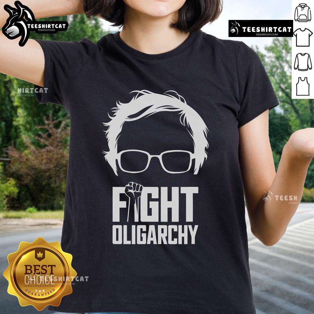Official Fight Oligarchy Protest tee featuring Bernie Sanders and AOC, promoting resistance and social justice.