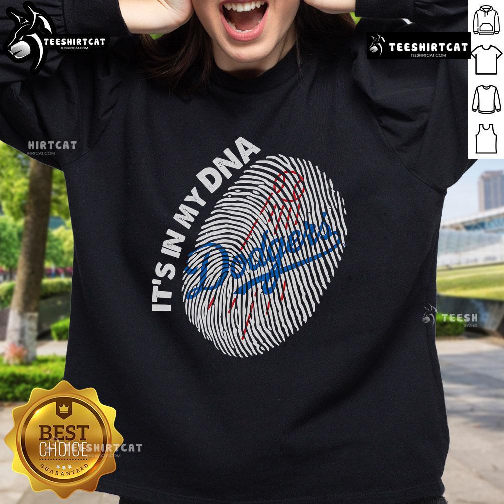 Official Finger Print It's In My DNA Los Angeles Dodgers sweatshirt featuring team logo and vibrant colors.