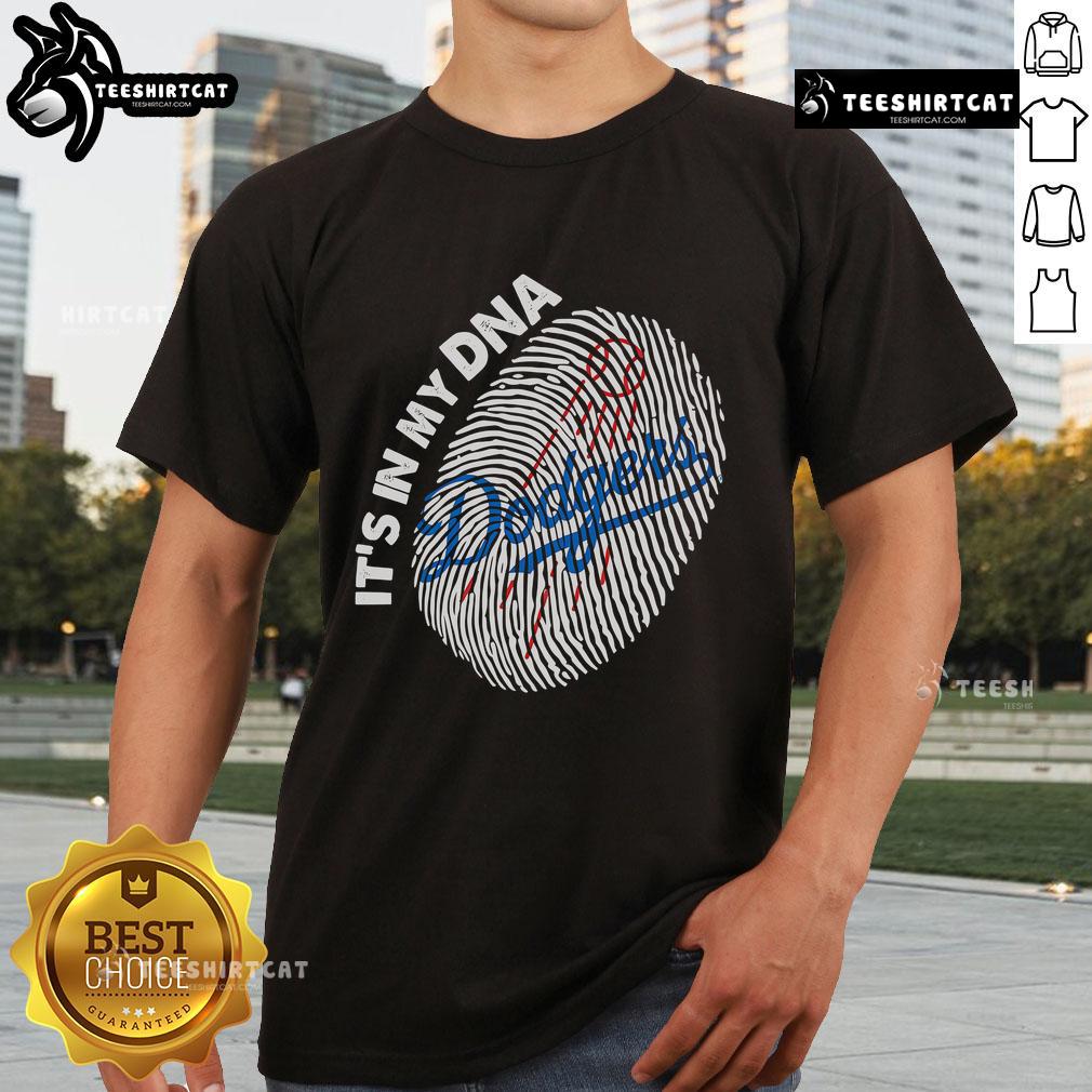 Official Finger Print It's In My DNA Los Angeles Dodgers T-Shirt showcasing team pride and unique design for fans.