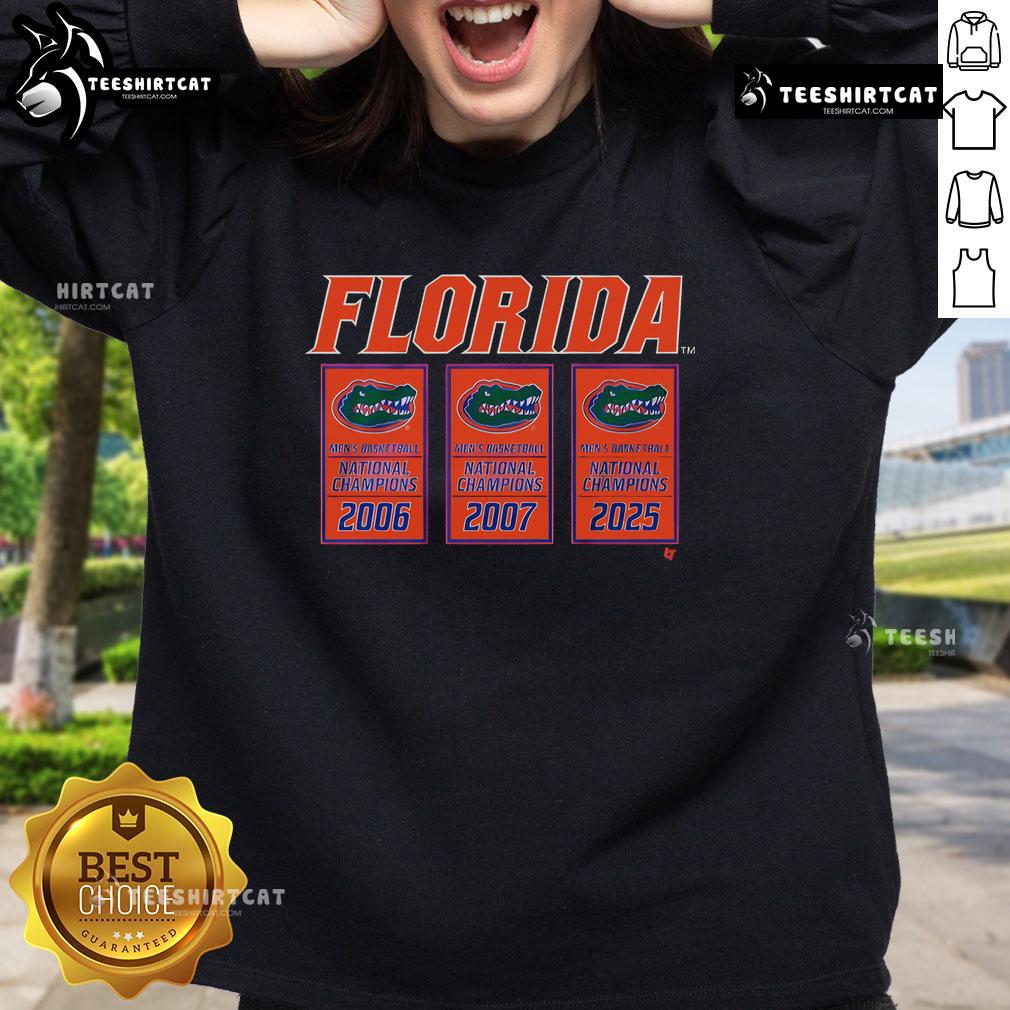 Official Florida Basketball 2025 NCAA Champions Banners Sweatshirt showcasing team pride and championship spirit.