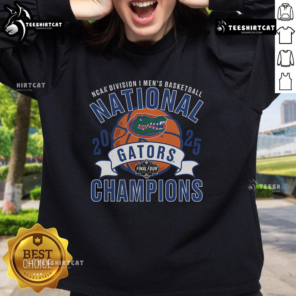 Official Florida Gators Fanatics 2025 NCAA Men's Basketball National Champions vintage sweatshirt in team colors.