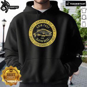Official Forty Hammers Slaying Bass Hoodie featuring a bold design and vibrant colors for fishing enthusiasts.