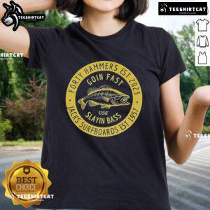 Official Forty Hammers Slaying Bass Ladies Tee featuring a stylish design perfect for fishing enthusiasts and casual wear.