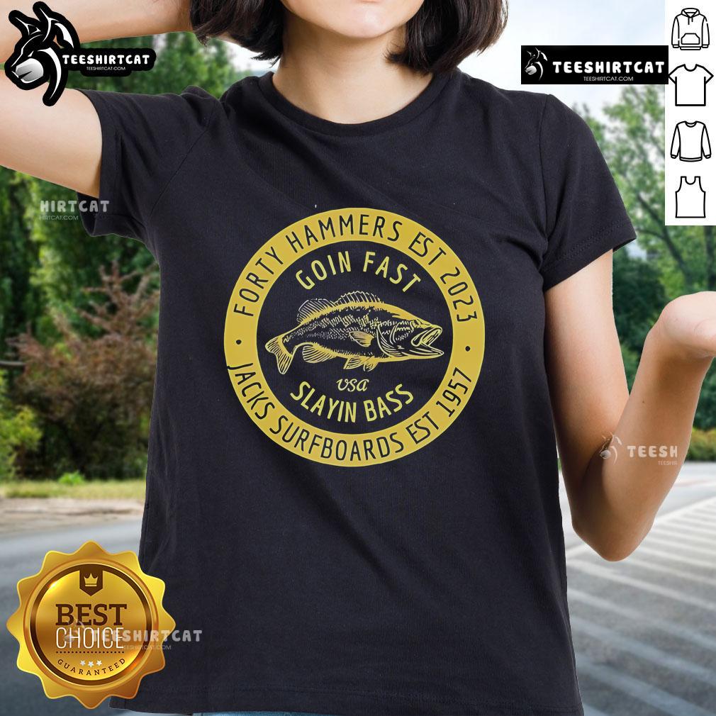 Official Forty Hammers Slaying Bass Ladies Tee featuring a stylish design perfect for fishing enthusiasts and casual wear.