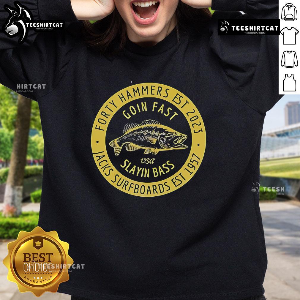 Official Forty Hammers Slaying Bass Sweatshirt in vibrant colors, showcasing unique design and comfortable fit for fishing fans.