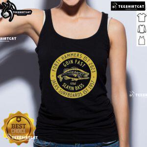 Official Forty Hammers Slaying Bass Tank Top featuring vibrant design and high-quality fabric for fishing enthusiasts.