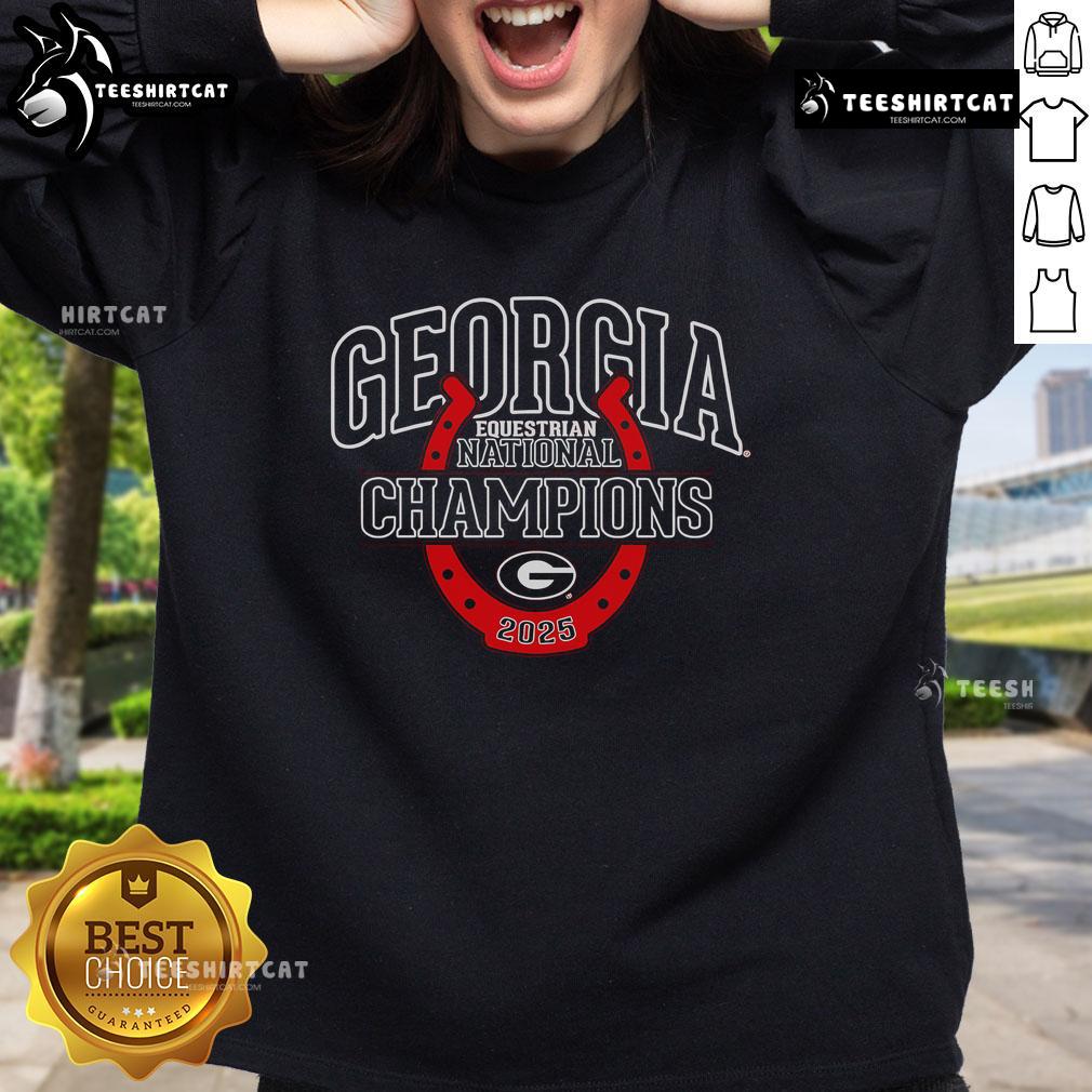 Alt Text: Official Georgia Bulldogs 2025 NCEA Equestrian National Champions sweatshirt featuring team colors and logo.