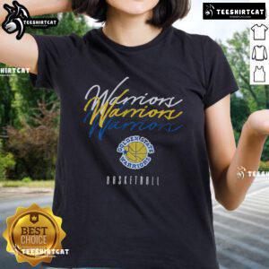 Alt Text: Official Golden State Warriors Hardwood Classics Triple Stack Ladies Tee featuring vibrant team colors and logo.