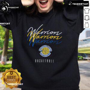 Alt Text: Official Golden State Warriors Hardwood Classics Triple Stack Sweatshirt featuring vibrant team colors and logo.