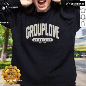 Official Grouplove College University Est 2008 Sweatshirt in navy blue with logo, perfect for alumni and fans.