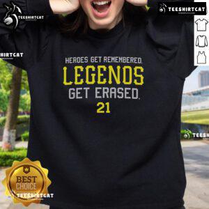 Official Heroes Get Remembered Legends Get Erased Sweatshirt in stylish design, perfect for fans of motivational apparel.