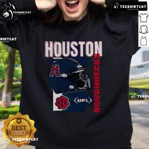 Alt Text: Official Houston Roughnecks helmet frame sweatshirt featuring team colors and logo, perfect for fans and collectors.