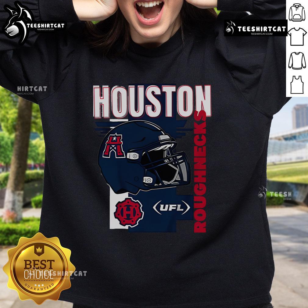 Alt Text: Official Houston Roughnecks helmet frame sweatshirt featuring team colors and logo, perfect for fans and collectors.