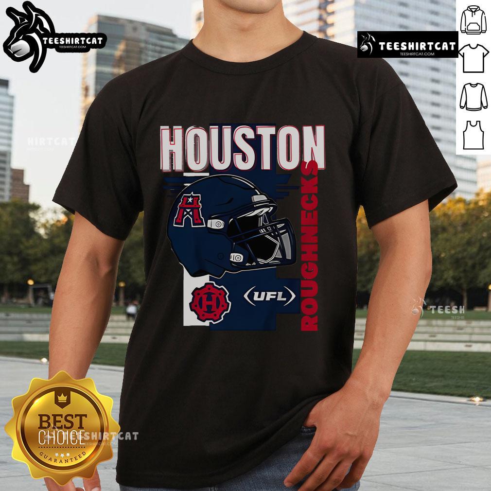 Alt Text: Official Houston Roughnecks Helmet Frame T-Shirt featuring team colors and logo, perfect for fans and collectors.