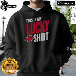 Alt Text: Official Lamar Cardinals hoodie with 'This is My Lucky Hoodie' design, perfect for fans supporting their team.