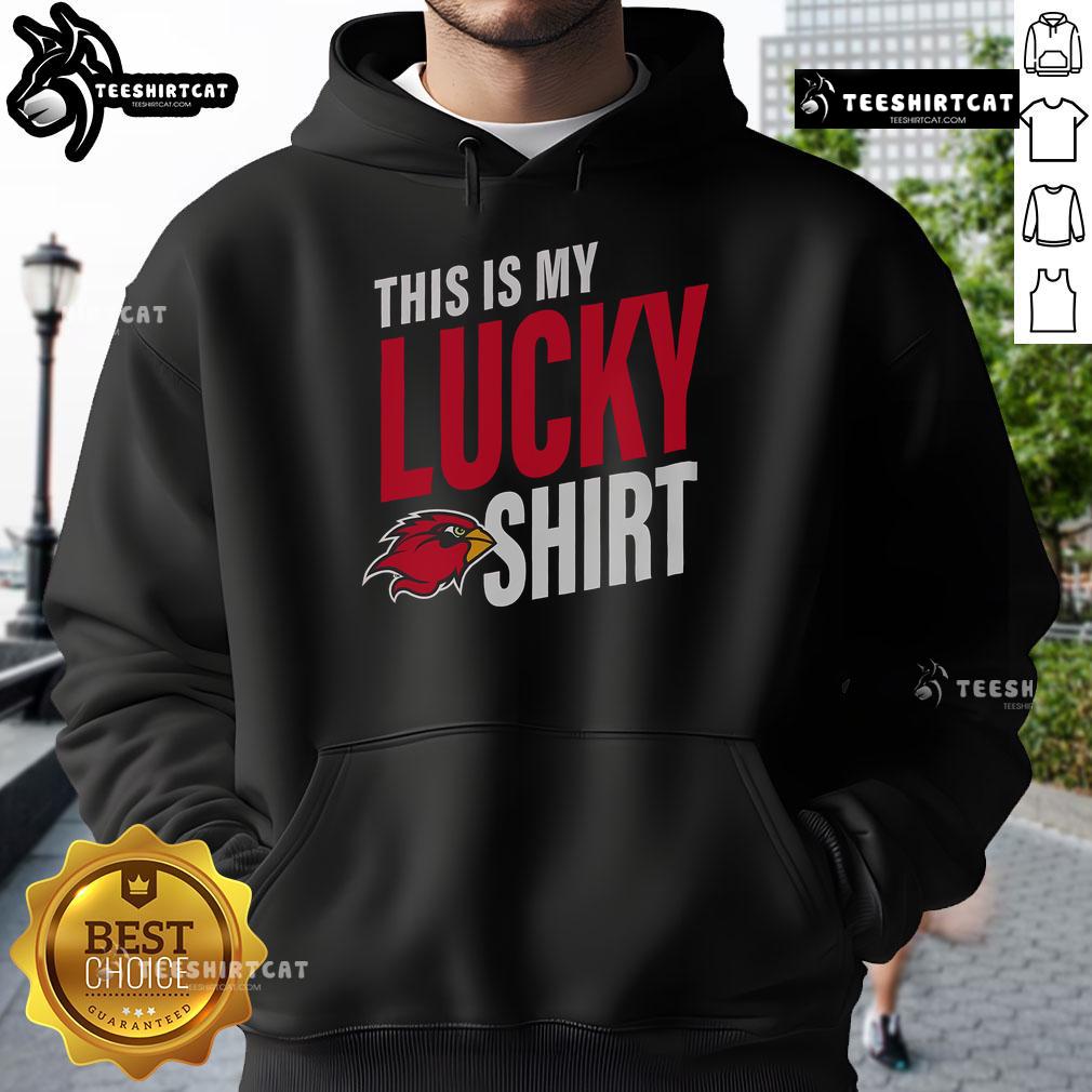 Alt Text: Official Lamar Cardinals hoodie with 'This is My Lucky Hoodie' design, perfect for fans supporting their team.