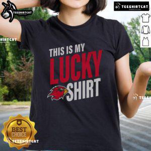 Alt Text: Official Lamar Cardinals This Is My Lucky ladies tee featuring vibrant team colors and stylish design for fans.