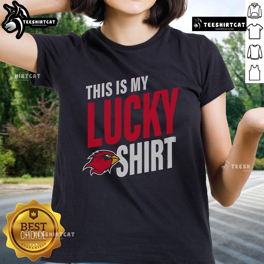 Alt Text: Official Lamar Cardinals This Is My Lucky ladies tee featuring vibrant team colors and stylish design for fans.
