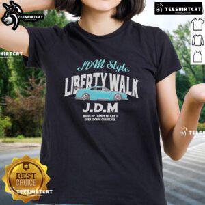 Alt Text: Official Liberty Walk JDM Arch 35 Ladies Tee showcasing stylish design and comfortable fit for automotive enthusiasts.