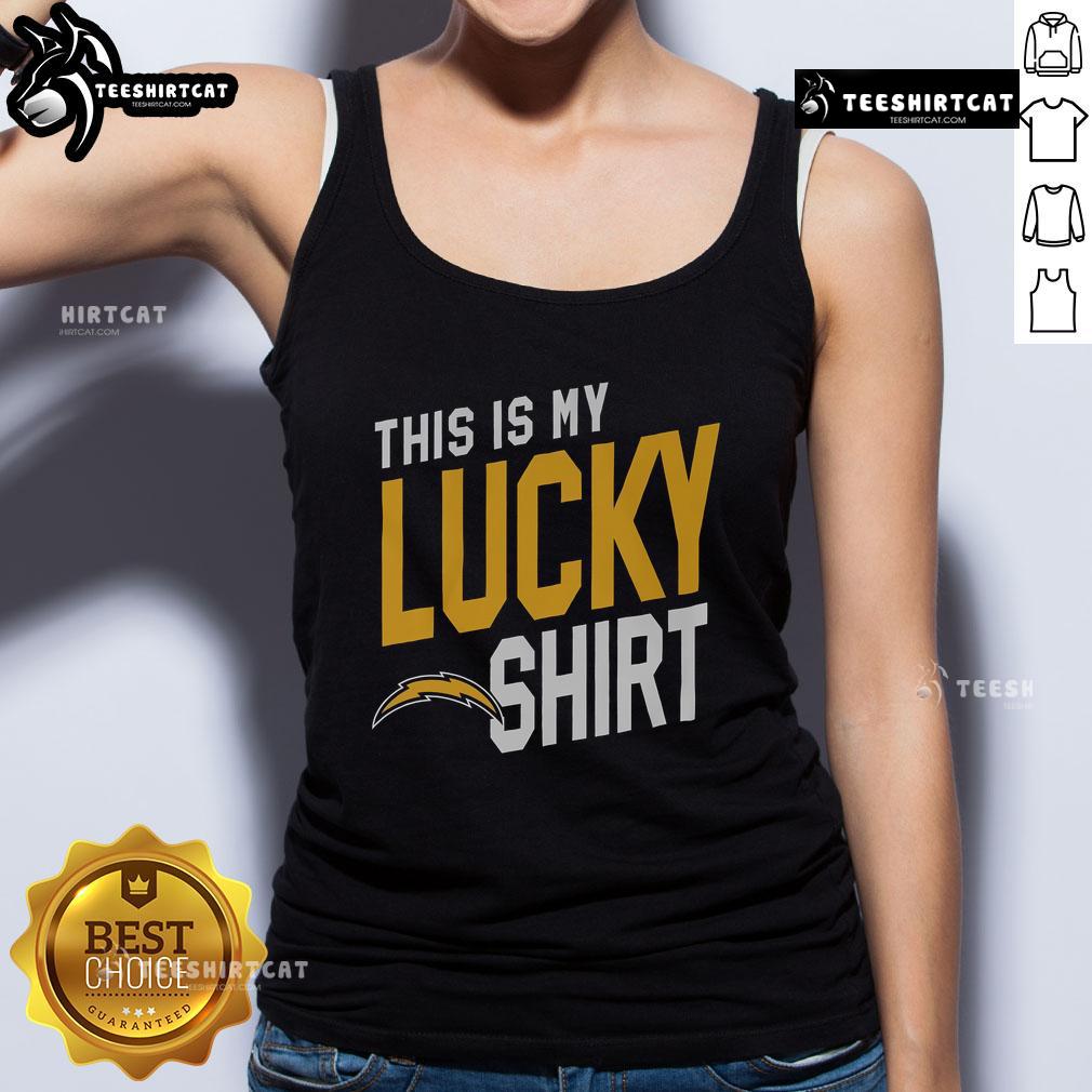 Alt Text: Official Los Angeles Chargers This Is My Lucky Tank Top featuring team colors and logo for fans and sports enthusiasts.