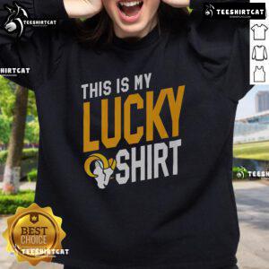 Official Los Angeles Rams This Is My Lucky Sweatshirt in blue and gold, showcasing team pride and comfort for fans.