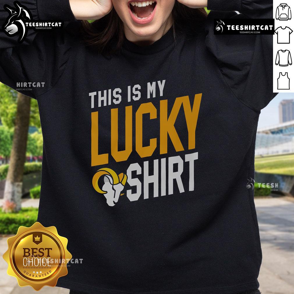 Official Los Angeles Rams This Is My Lucky Sweatshirt in blue and gold, showcasing team pride and comfort for fans.