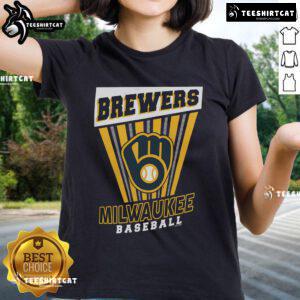 Official Milwaukee Brewers Baseball Starter Ladies Tee in navy, featuring team logo and comfortable fit for female fans.