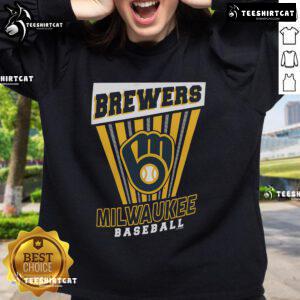 Official Milwaukee Brewers baseball starter sweatshirt in navy blue with team logo, perfect for fans and casual wear.