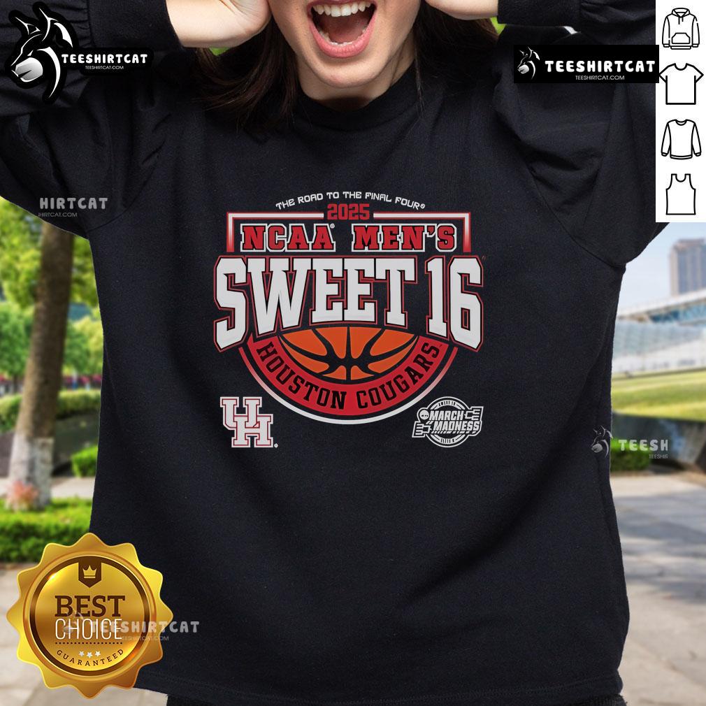 Alt Text: Official NCAA Houston Cougars Men's Sweet 16 sweatshirt celebrating the team's journey to the Final Four 2025.