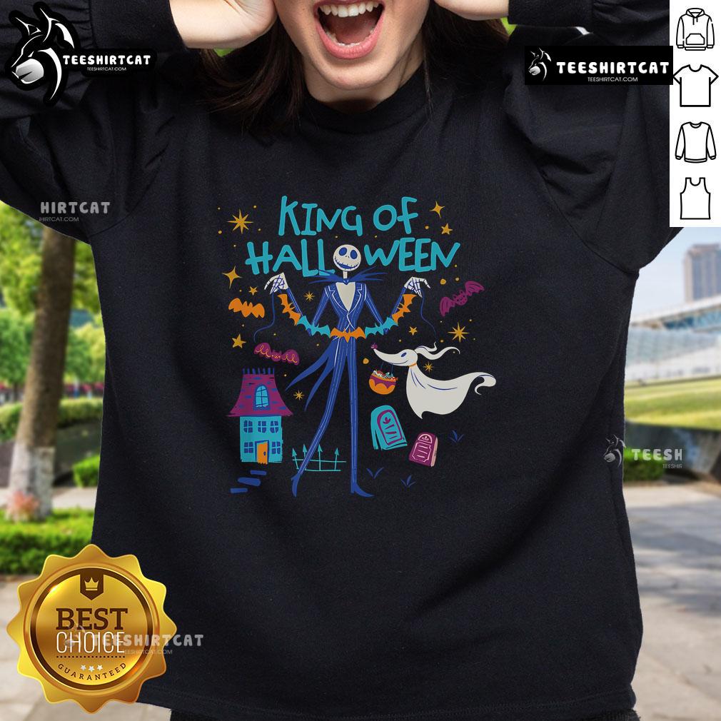 Official Nightmare Before Christmas sweatshirt featuring Jack Skellington and Zero, perfect for Halloween celebrations.