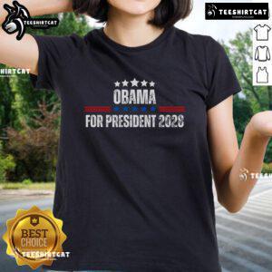 Official Obama For President 2028 Ladies Tee featuring a stylish design perfect for supporters and campaign enthusiasts.