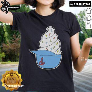 Official Philadelphia Phillies Ice Cream Helmet Ladies Tee showcasing team spirit and style for female fans.