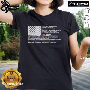 Official Protect Trans Kids Black Lives Matter LGBTQ Ladies Tee featuring a vibrant America flag design.