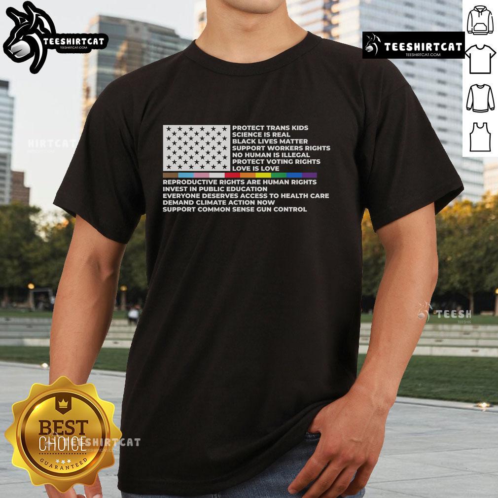 Official Protect Trans Kids Black Lives Matter LGBTQ T-shirt featuring America flag design, promoting inclusivity and support.