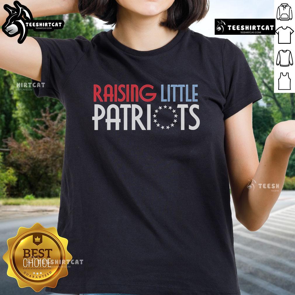 Official Raising Little Patriots Ladies Tee in vibrant colors, perfect for proud parents supporting patriotism.