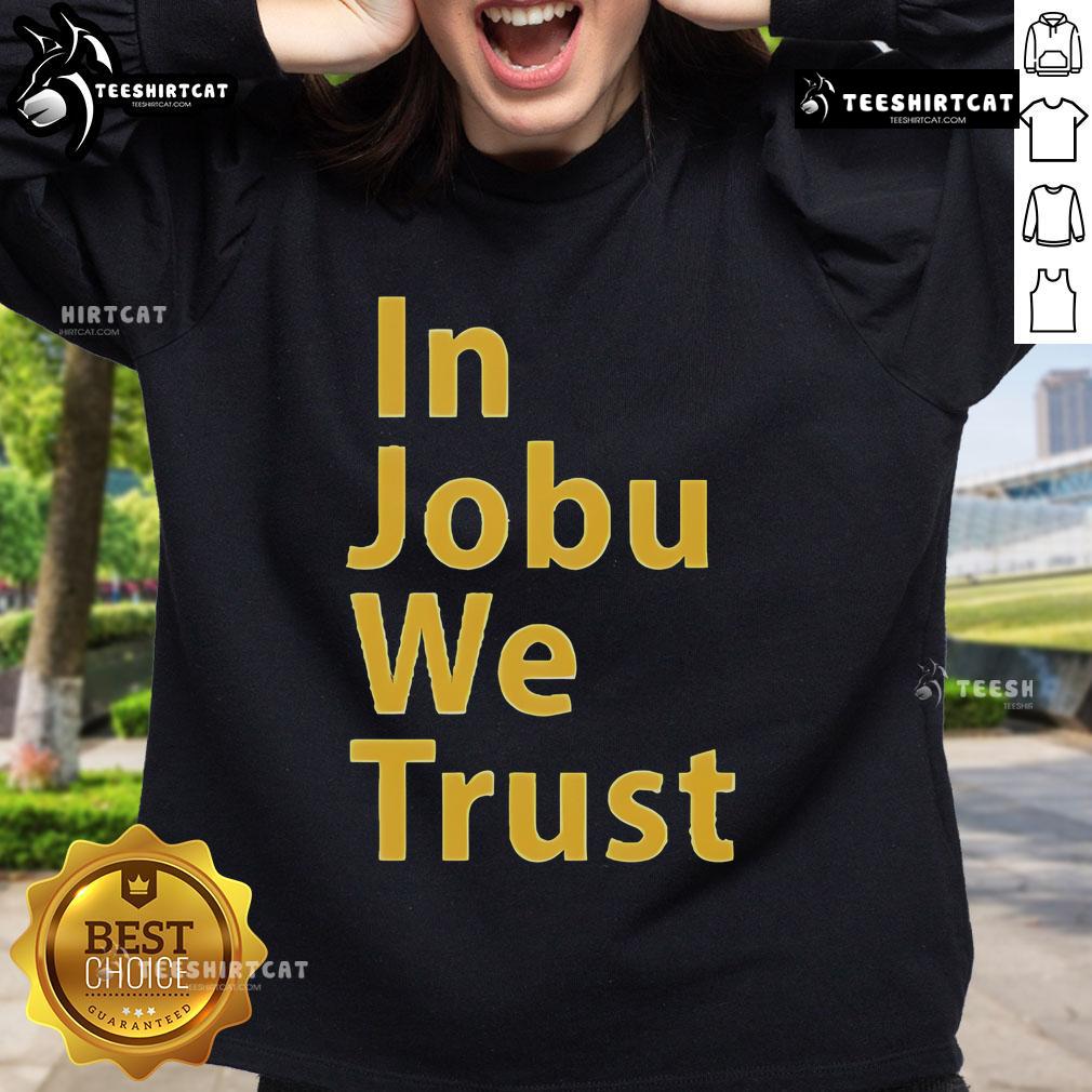 Official St. Louis Blues 'In Jobu We Trust' sweatshirt featuring team colors and logo, perfect for fans.