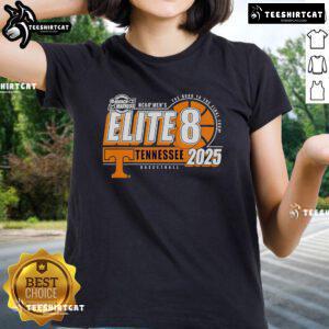 Alt Text: Official Tennessee Volunteers Elite 8 2025 Men's Basketball Ladies Tee featuring team colors and logo.