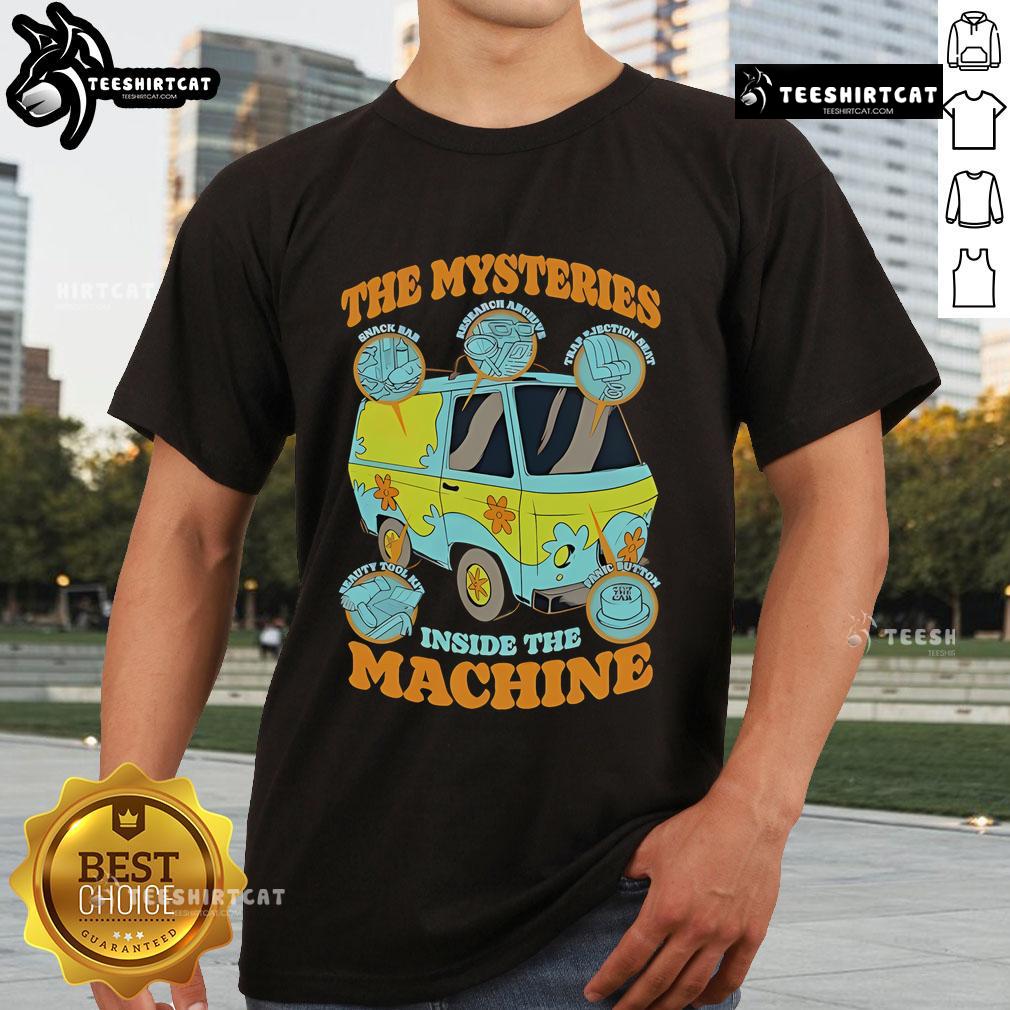 Official The Mysteries Inside The Machine Scooby Doo T-Shirt featuring vibrant graphics of Scooby and the gang on a stylish tee.