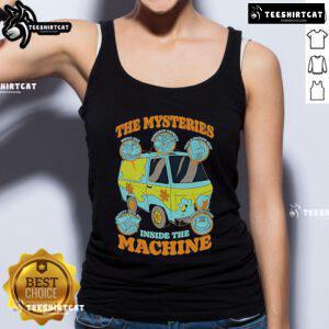 Alt Text: Official Scooby-Doo tank top featuring 'The Mysteries Inside The Machine' graphic design for fans.