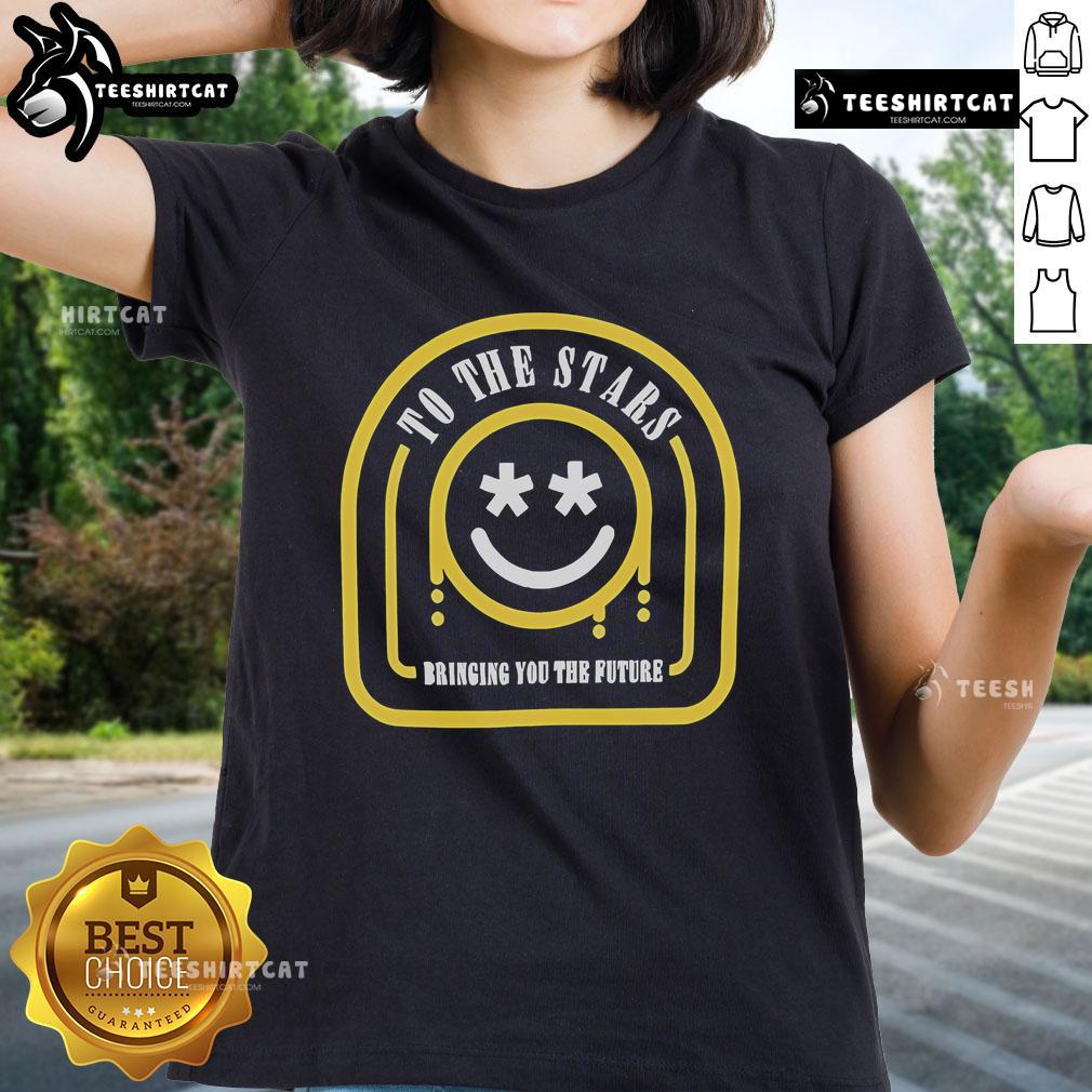 Official To The Stars Smiley Ladies Tee featuring a vibrant smiley design, perfect for a stylish and fun look.