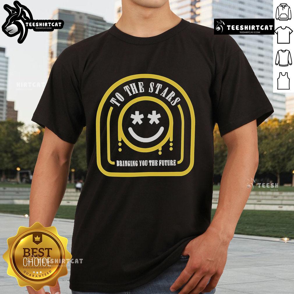 Official To The Stars Bringing You The Future Smiley T-Shirt featuring a vibrant smiley design for a stylish look.