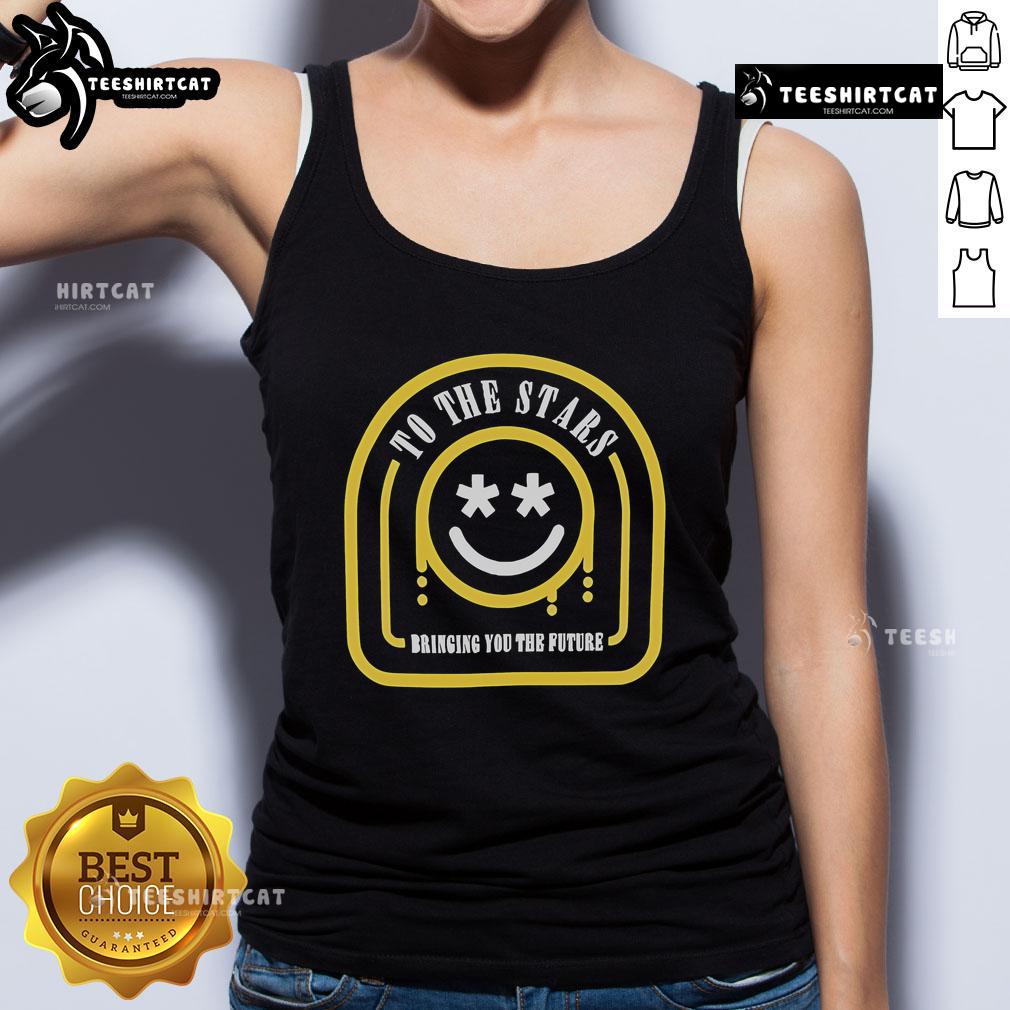 Official To The Stars Bringing You The Future Smiley Smiley Tank Top featuring a vibrant smiley graphic design.