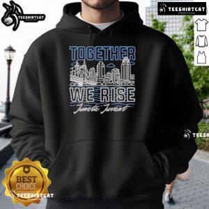 Alt Text: Official Together We Rise Juncta Juvant Ohio River Flood 2025 Disaster Relief Hoodie in black with logo front view.