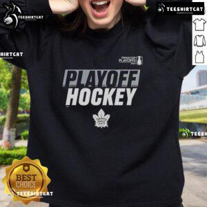 Official Toronto Maple Leafs Stanley Cup Playoffs 2025 sweatshirt featuring team logo and vibrant colors.