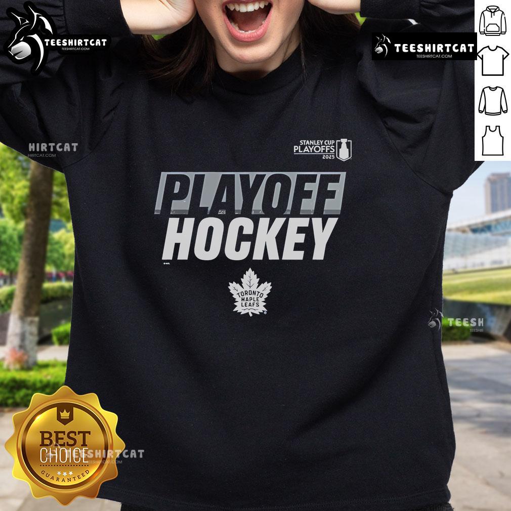 Official Toronto Maple Leafs Stanley Cup Playoffs 2025 sweatshirt featuring team logo and vibrant colors.