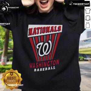 Alt Text: Official Washington Nationals baseball starter sweatshirt in red, featuring team logo, perfect for fans and chilly days.