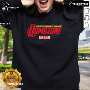 Original Earth's Stupidest Heroes Dumbzone Dan and Jake sweatshirt featuring vibrant graphics and playful design.